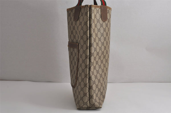 Authentic GUCCI Web Sherry Line Shoulder Tote Bag GG PVC Leather Brown 7978J