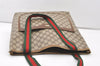 Authentic GUCCI Web Sherry Line Shoulder Tote Bag GG PVC Leather Brown 7978J
