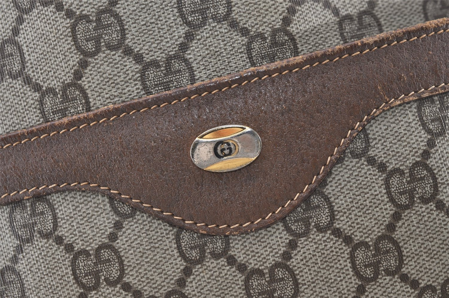 Authentic GUCCI Web Sherry Line Shoulder Tote Bag GG PVC Leather Brown 7978J
