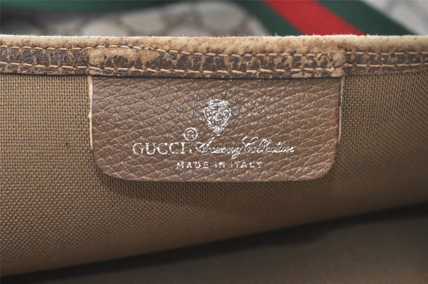 Authentic GUCCI Web Sherry Line Shoulder Tote Bag GG PVC Leather Brown 7978J