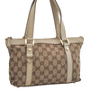 Authentic GUCCI Abbey Hand Tote Bag Purse GG Canvas Leather 141471 Brown 7979I