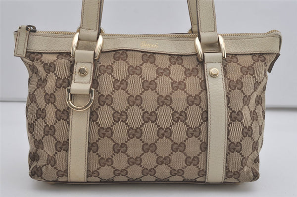 Authentic GUCCI Abbey Hand Tote Bag Purse GG Canvas Leather 141471 Brown 7979I