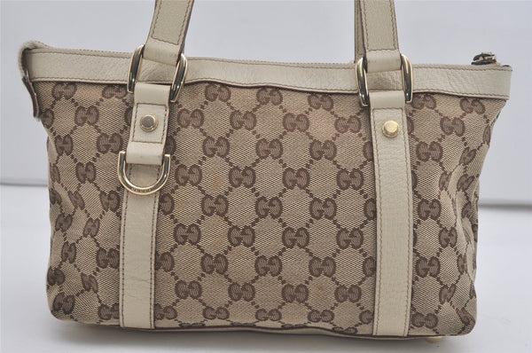 Authentic GUCCI Abbey Hand Tote Bag Purse GG Canvas Leather 141471 Brown 7979I