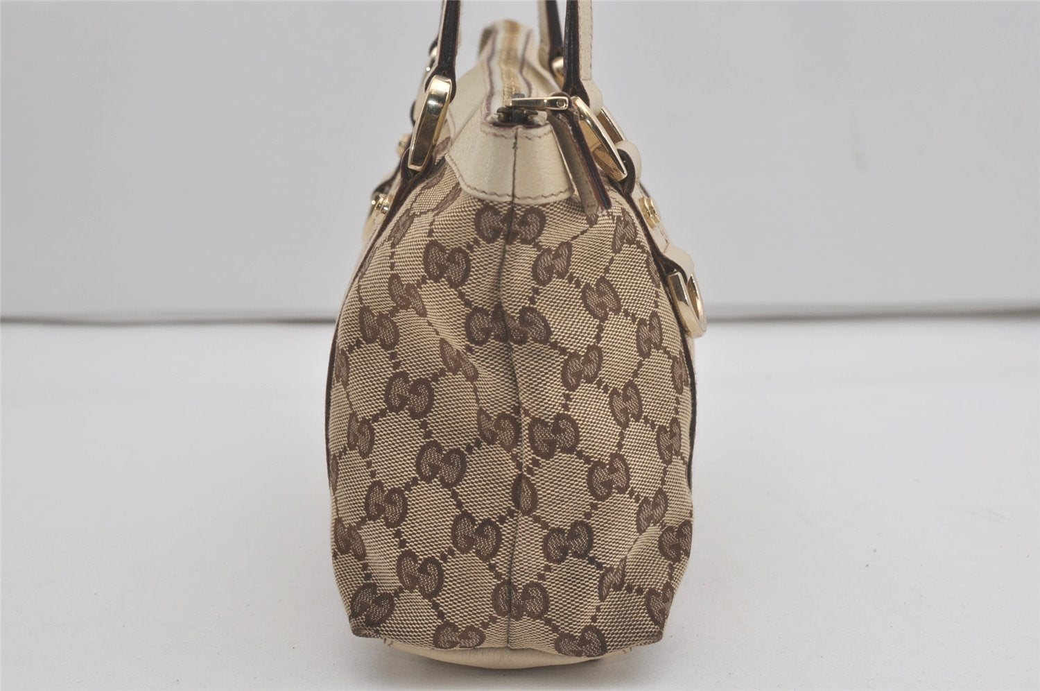 Authentic GUCCI Abbey Hand Tote Bag Purse GG Canvas Leather 141471 Brown 7979I