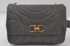 Authentic Salvatore Ferragamo Gancini Leather Chain Shoulder Bag Gray 7980I