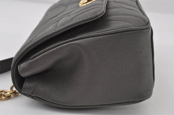 Authentic Salvatore Ferragamo Gancini Leather Chain Shoulder Bag Gray 7980I