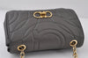 Authentic Salvatore Ferragamo Gancini Leather Chain Shoulder Bag Gray 7980I