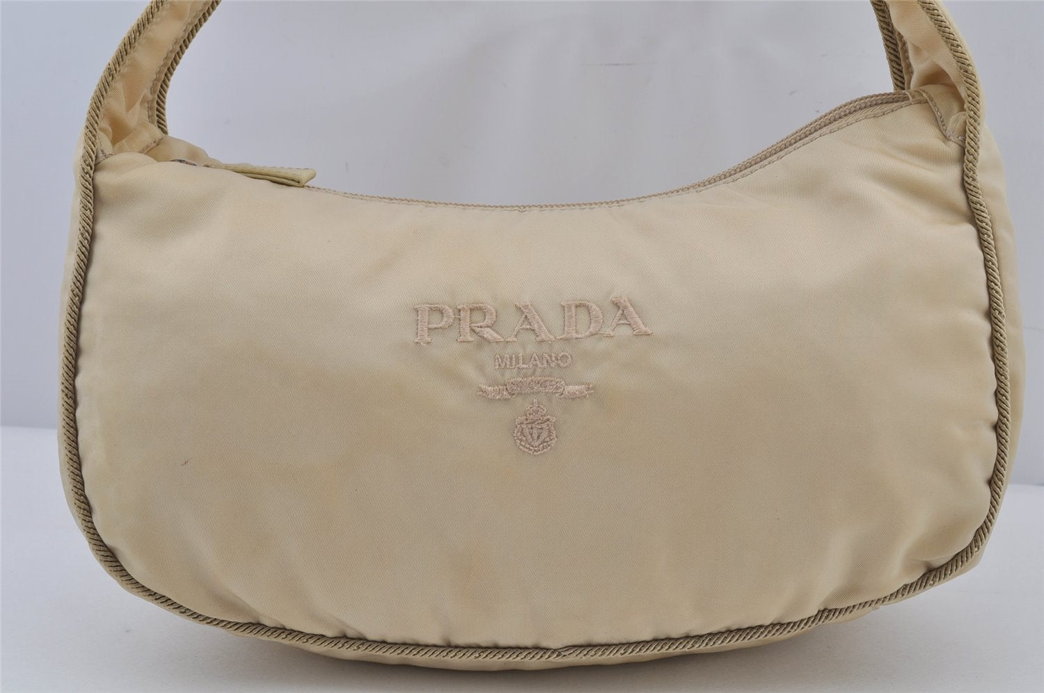 Authentic PRADA Vintage Nylon Tessuto Shoulder Hand Bag Purse Beige White 7980J