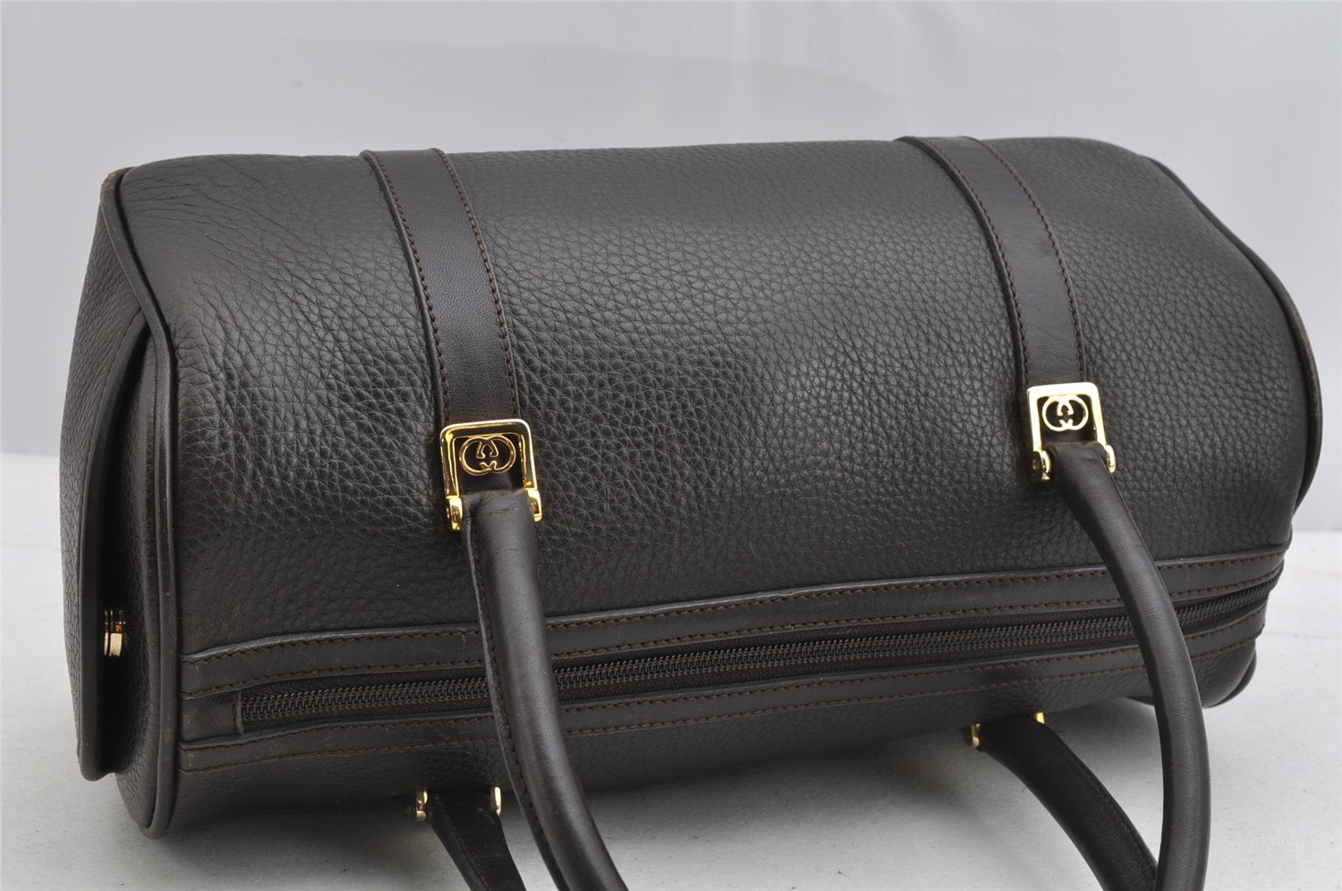 Authentic GUCCI Vintage Hand Boston Bag Purse Leather Brown 7981I