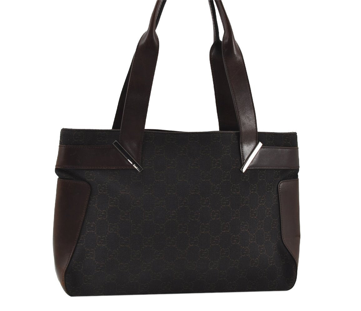 Authentic GUCCI Vintage Shoulder Tote Bag GG Canvas Leather 73983 Brown 7982I