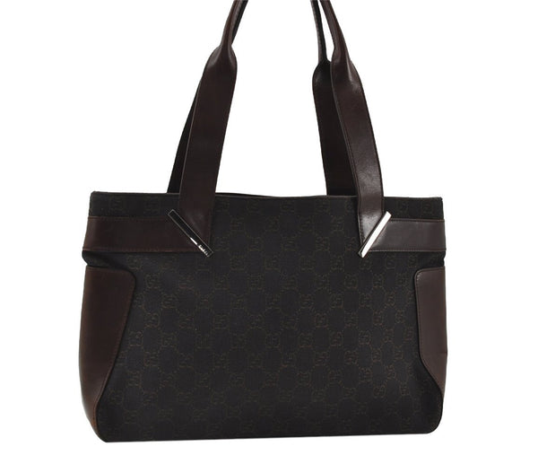 Authentic GUCCI Vintage Shoulder Tote Bag GG Canvas Leather 73983 Brown 7982I