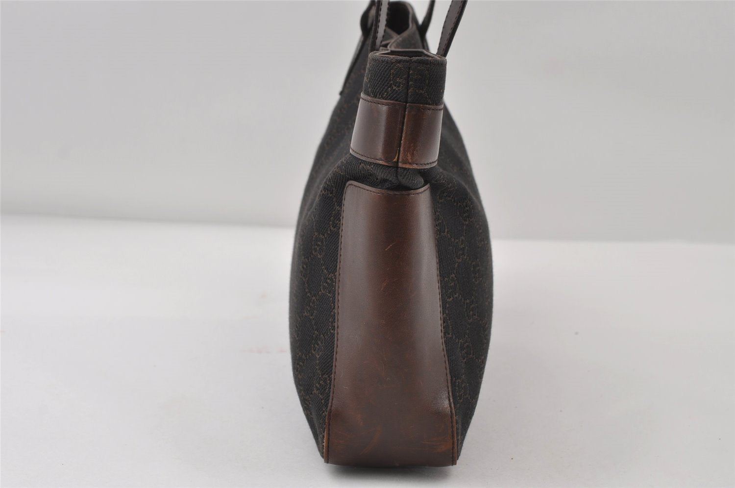 Authentic GUCCI Vintage Shoulder Tote Bag GG Canvas Leather 73983 Brown 7982I