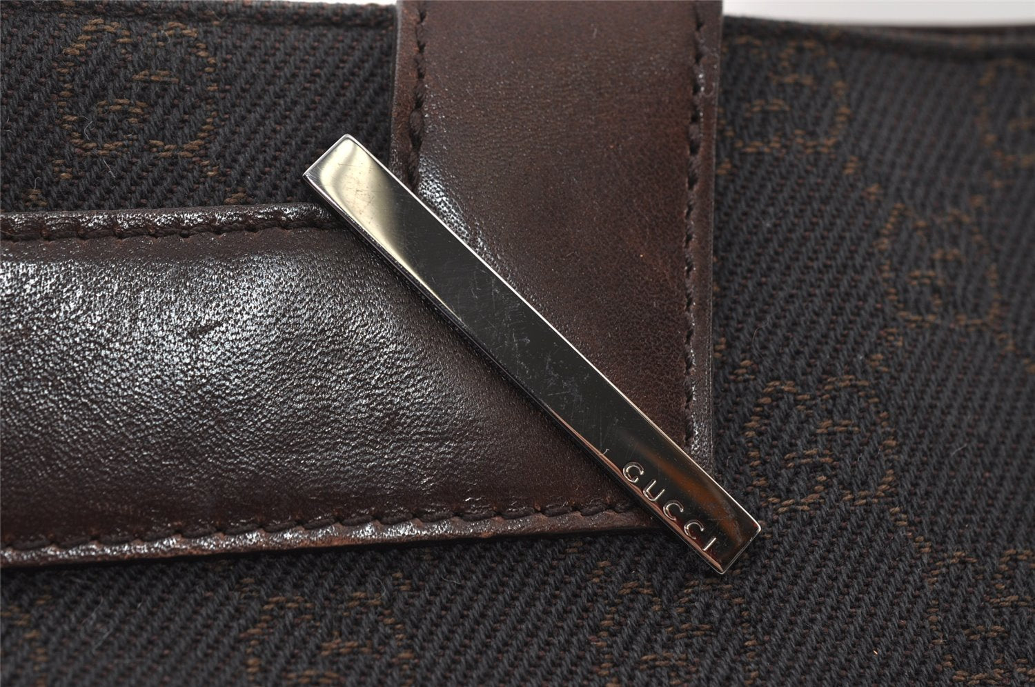 Authentic GUCCI Vintage Shoulder Tote Bag GG Canvas Leather 73983 Brown 7982I