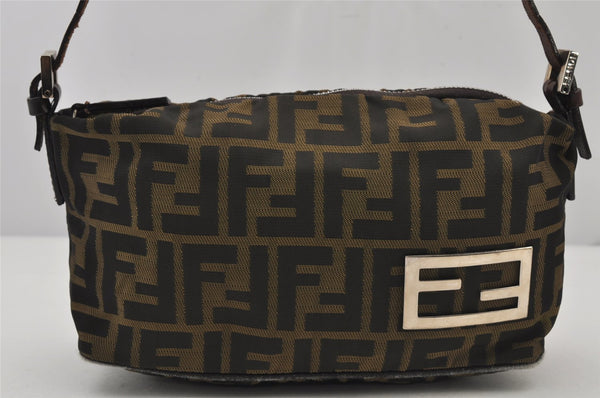 Authentic FENDI Zucca Hand Shoulder Bag Pouch Purse Canvas Leather Brown 7986J