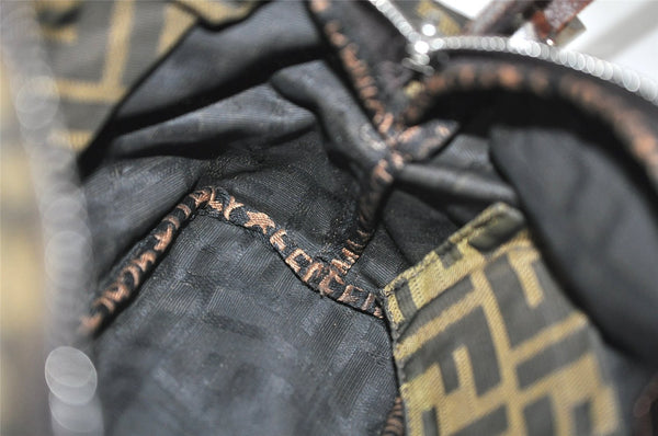 Authentic FENDI Zucca Hand Shoulder Bag Pouch Purse Canvas Leather Brown 7986J