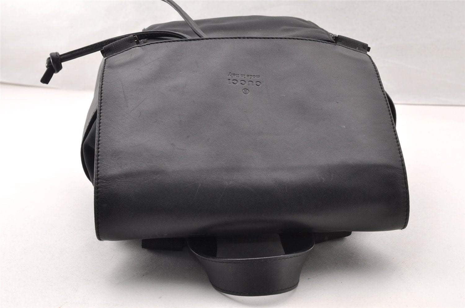 Authentic GUCCI Vintage Drawstring Backpack Nylon Leather 0030233 Black 7989I