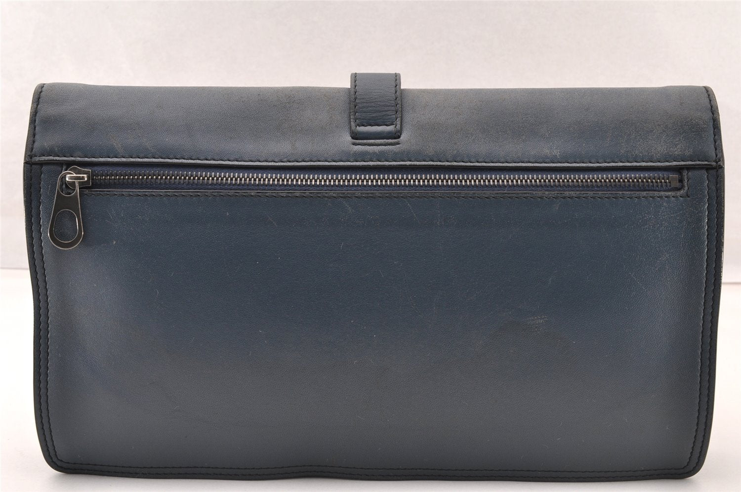 Authentic BOTTEGA VENETA Vintage Intrecciato Clutch Hand Bag Purse Blue 7991I