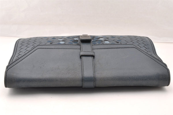 Authentic BOTTEGA VENETA Vintage Intrecciato Clutch Hand Bag Purse Blue 7991I