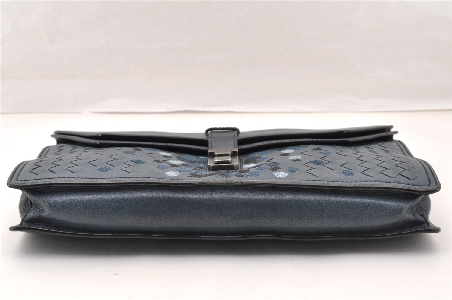 Authentic BOTTEGA VENETA Vintage Intrecciato Clutch Hand Bag Purse Blue 7991I
