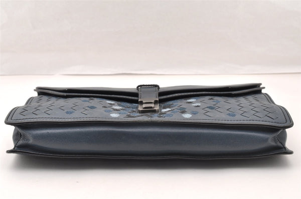 Authentic BOTTEGA VENETA Vintage Intrecciato Clutch Hand Bag Purse Blue 7991I