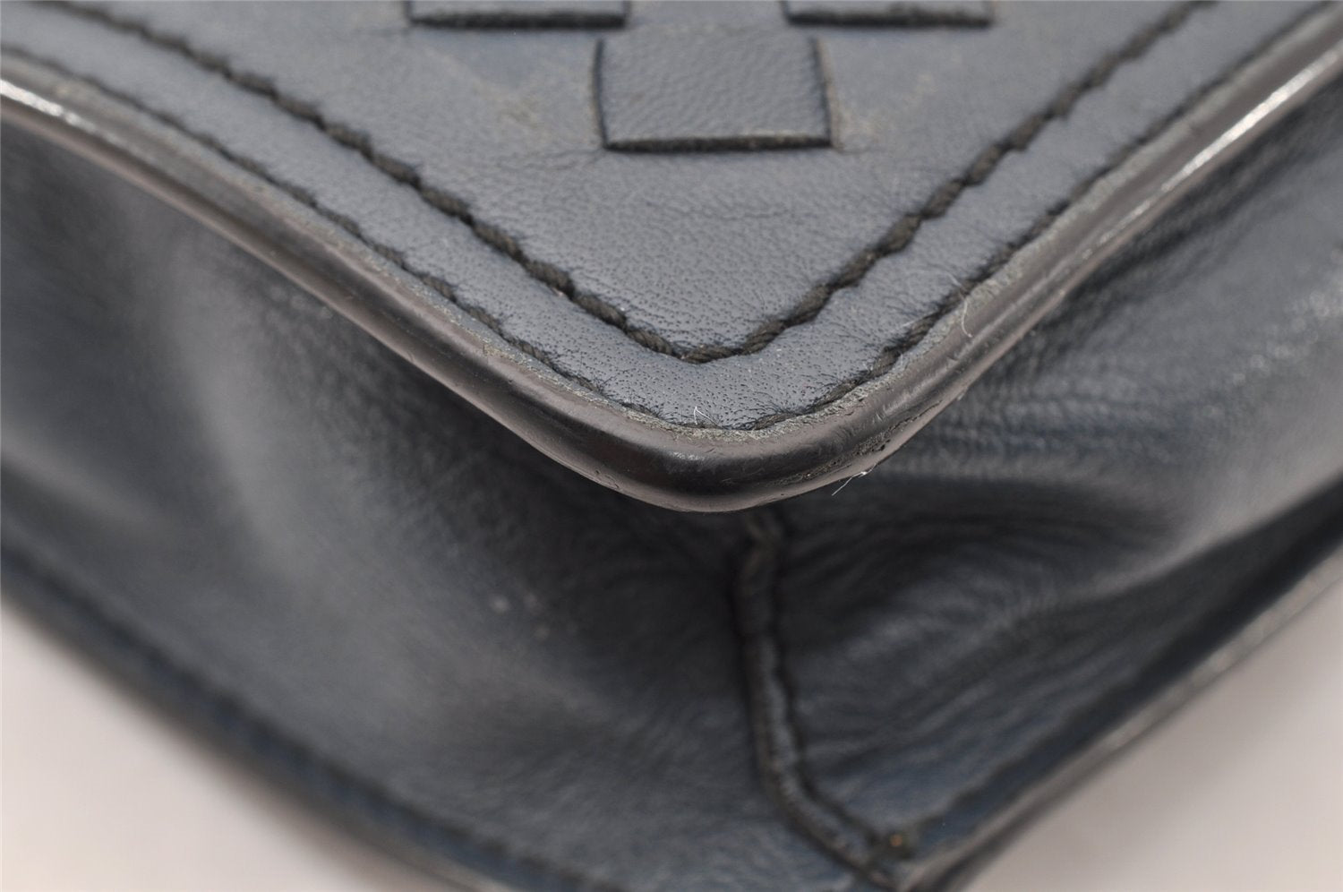 Authentic BOTTEGA VENETA Vintage Intrecciato Clutch Hand Bag Purse Blue 7991I