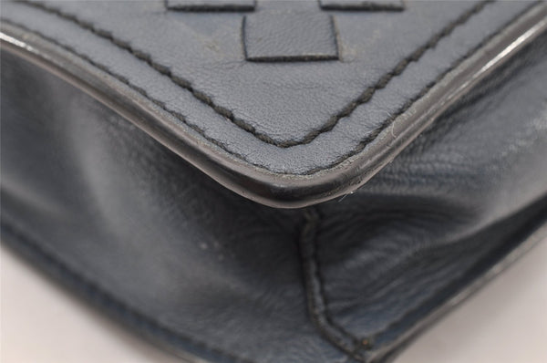 Authentic BOTTEGA VENETA Vintage Intrecciato Clutch Hand Bag Purse Blue 7991I