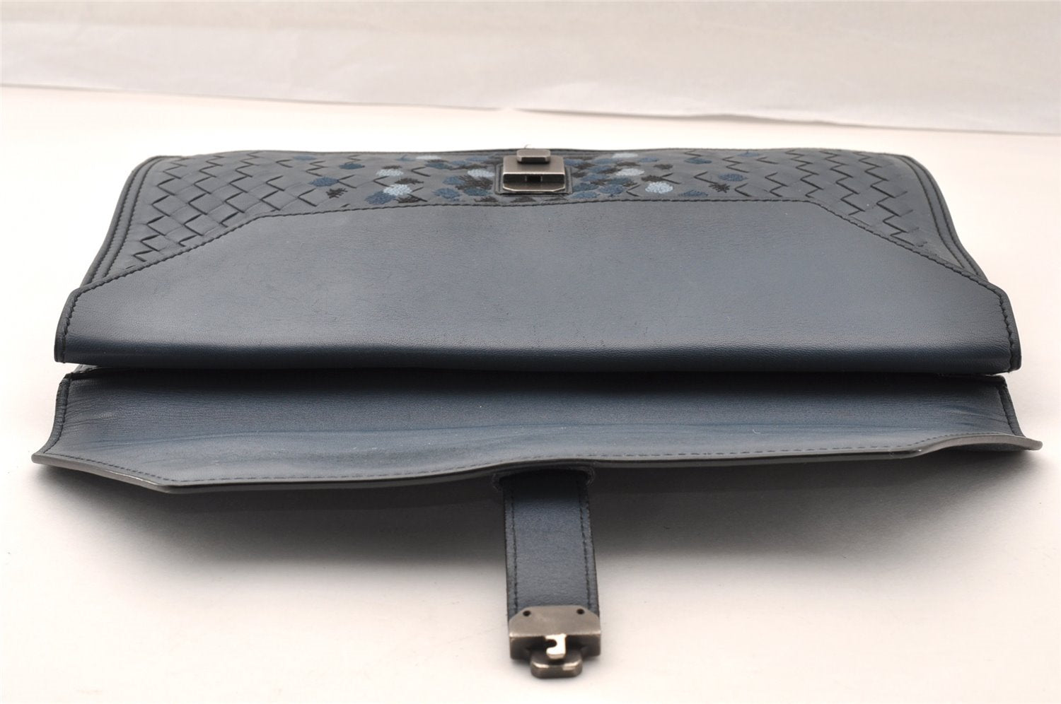 Authentic BOTTEGA VENETA Vintage Intrecciato Clutch Hand Bag Purse Blue 7991I