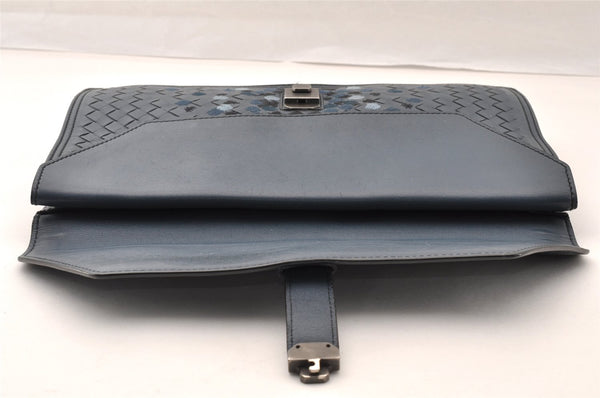 Authentic BOTTEGA VENETA Vintage Intrecciato Clutch Hand Bag Purse Blue 7991I