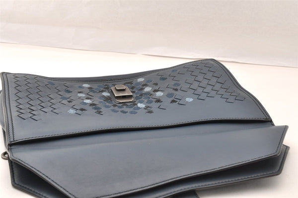 Authentic BOTTEGA VENETA Vintage Intrecciato Clutch Hand Bag Purse Blue 7991I