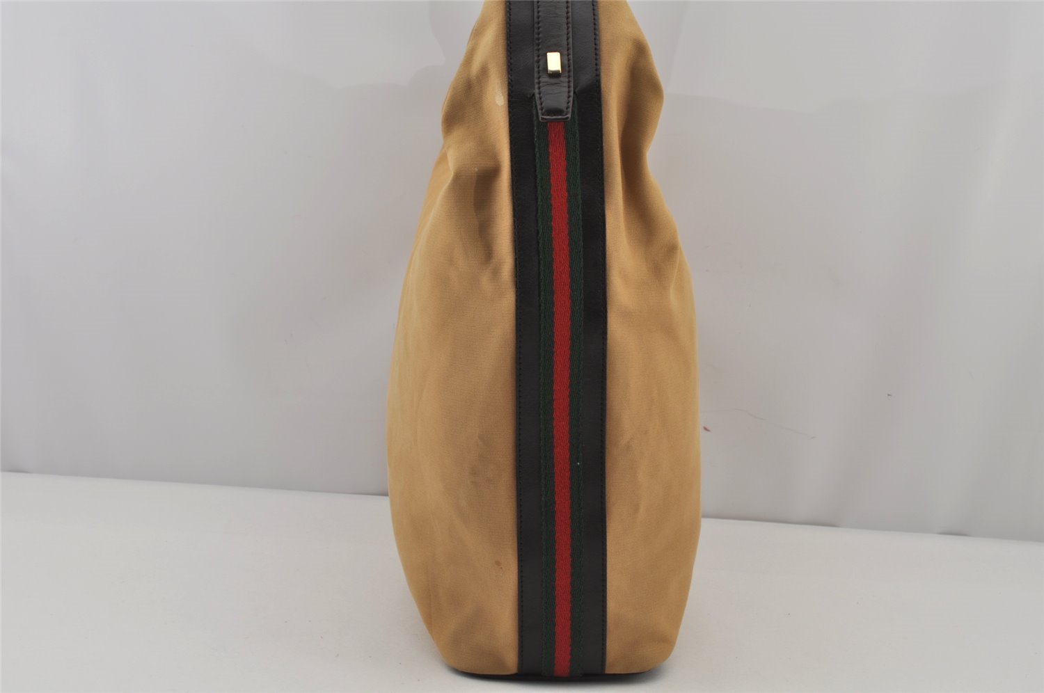 Authentic GUCCI Web Sherry Line Shoulder Bag Canvas Leather 0014287 Beige 7992J