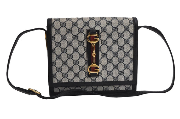 Authentic GUCCI Sherry Line Shoulder Cross Bag GG PVC Leather Navy Junk 7993J