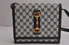 Authentic GUCCI Sherry Line Shoulder Cross Bag GG PVC Leather Navy Junk 7993J