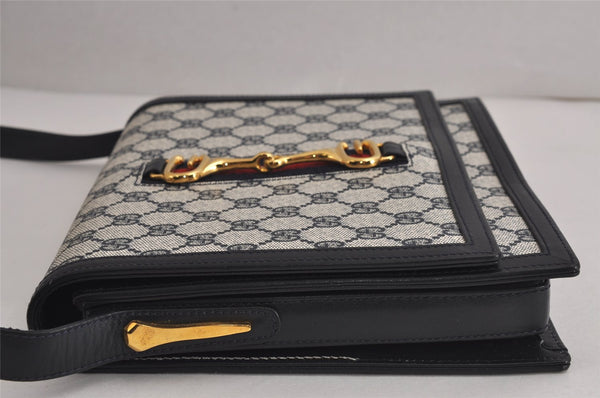Authentic GUCCI Sherry Line Shoulder Cross Bag GG PVC Leather Navy Junk 7993J