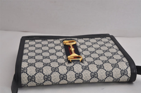 Authentic GUCCI Sherry Line Shoulder Cross Bag GG PVC Leather Navy Junk 7993J