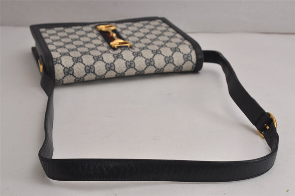 Authentic GUCCI Sherry Line Shoulder Cross Bag GG PVC Leather Navy Junk 7993J