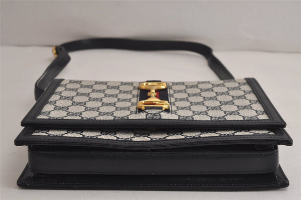 Authentic GUCCI Sherry Line Shoulder Cross Bag GG PVC Leather Navy Junk 7993J