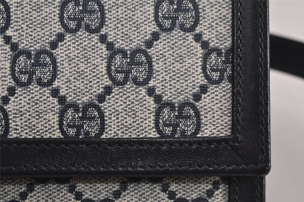 Authentic GUCCI Sherry Line Shoulder Cross Bag GG PVC Leather Navy Junk 7993J
