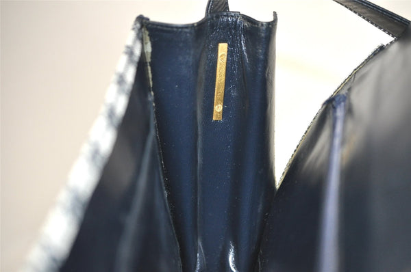 Authentic GUCCI Sherry Line Shoulder Cross Bag GG PVC Leather Navy Junk 7993J