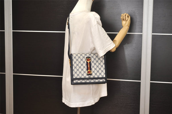 Authentic GUCCI Sherry Line Shoulder Cross Bag GG PVC Leather Navy Junk 7993J