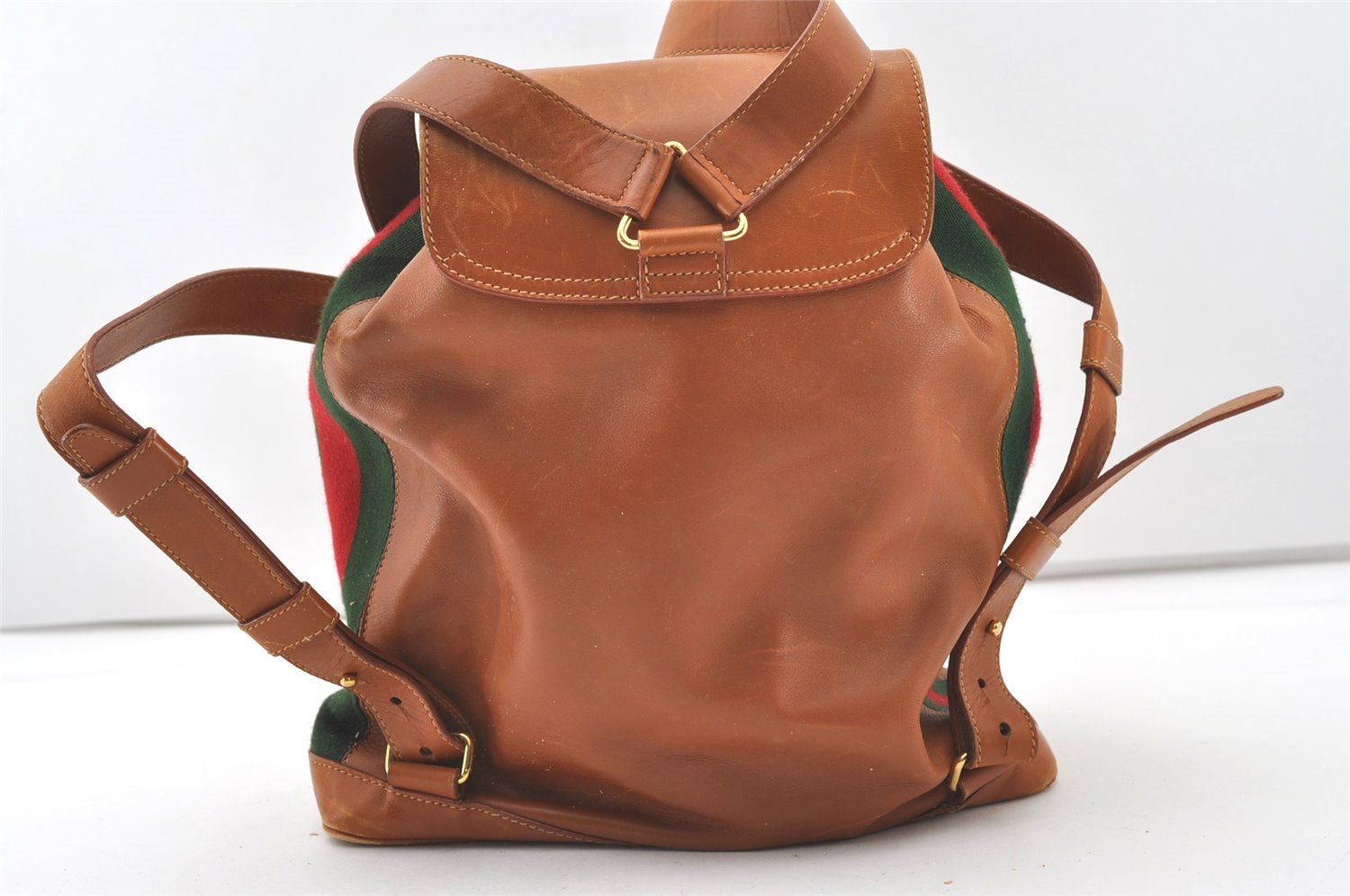 Authentic GUCCI Vintage Web Sherry Line Backpack Leather Brown Junk 7994J