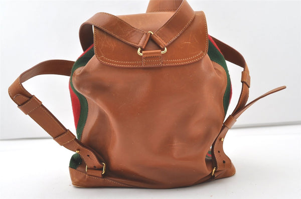 Authentic GUCCI Vintage Web Sherry Line Backpack Leather Brown Junk 7994J