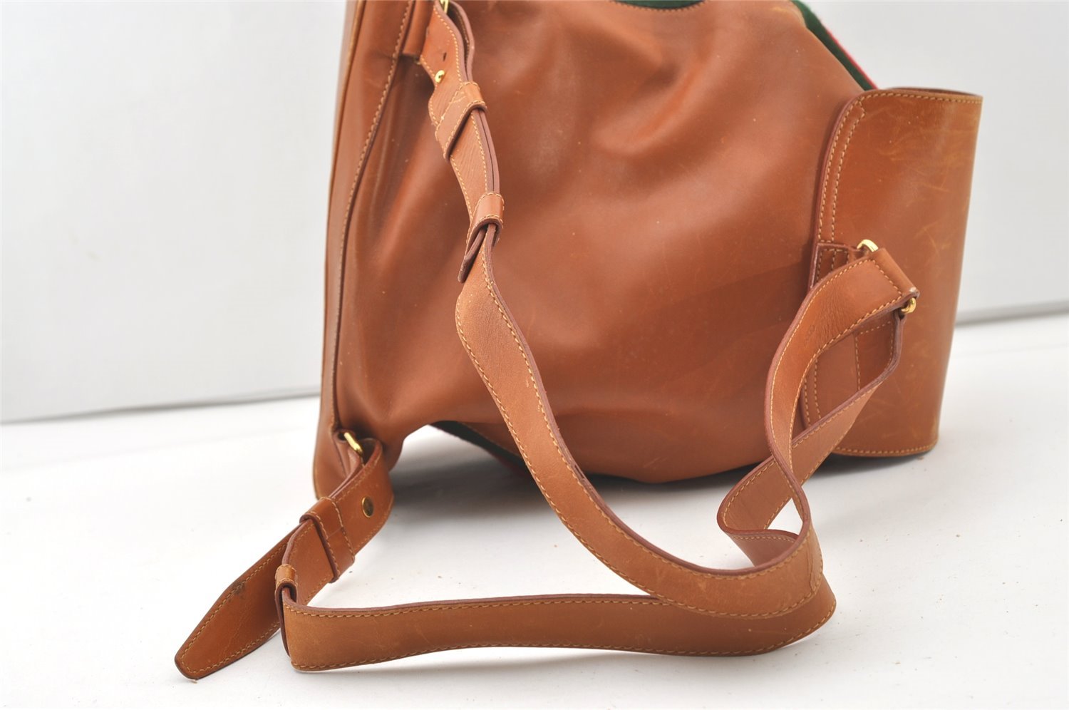 Authentic GUCCI Vintage Web Sherry Line Backpack Leather Brown Junk 7994J