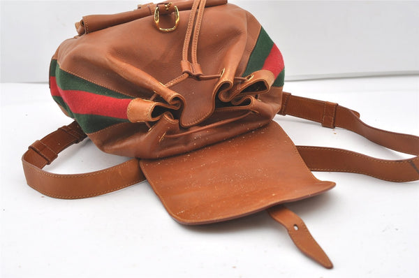 Authentic GUCCI Vintage Web Sherry Line Backpack Leather Brown Junk 7994J
