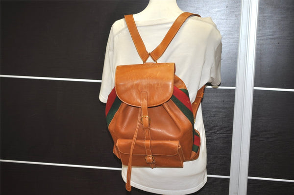 Authentic,GUCCI,Leather,Backpack,Brown,7994J