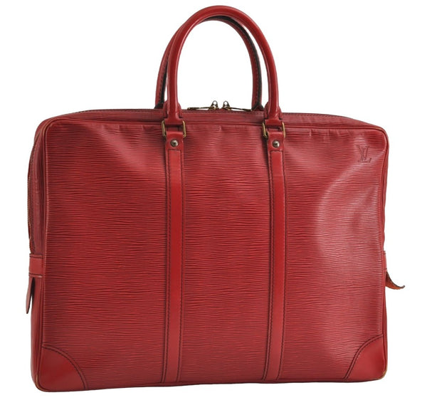 Authentic Louis Vuitton Epi Porte Documents Voyage Briefcase Red M54477 LV 7996I