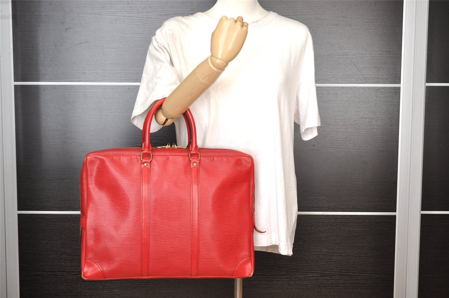 Authentic Louis Vuitton Epi Porte Documents Voyage Briefcase Red M54477 LV 7996I