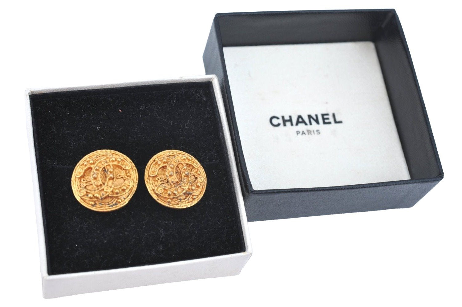 Authentic CHANEL Clip-On Earrings CoCo Mark Gold Plated Box 7999J