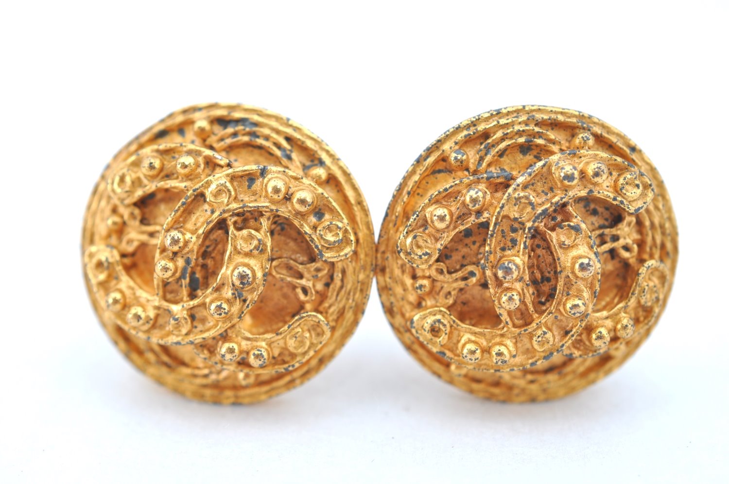 Authentic CHANEL Clip-On Earrings CoCo Mark Gold Plated Box 7999J