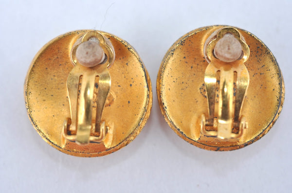 Authentic CHANEL Clip-On Earrings CoCo Mark Gold Plated Box 7999J