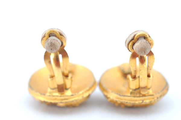 Authentic CHANEL Clip-On Earrings CoCo Mark Gold Plated Box 7999J